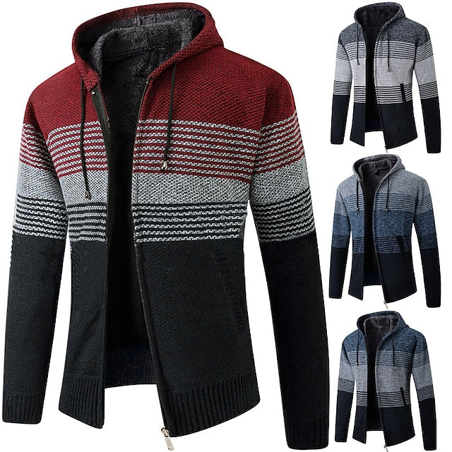Men's Colorblocked Hooded Warm Cashmere Jacket