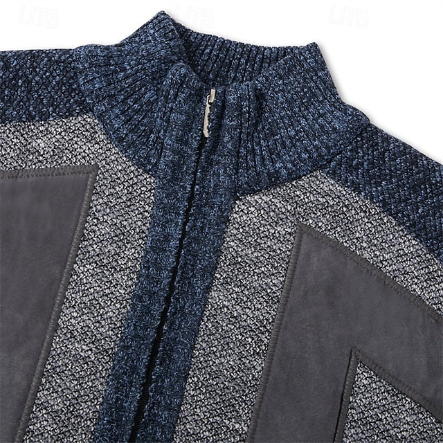 Men's colorblocked stand-up collar warm cashmere jacket