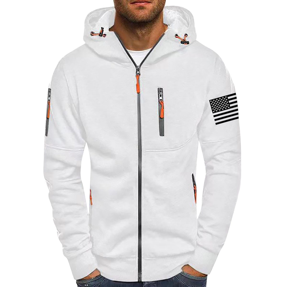Men's American Flag Hoodie Jacket Zip Up Vacation Streetwear Fleece Hoodie