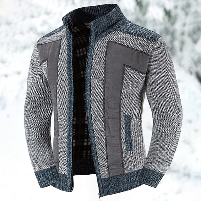 Men's colorblocked stand-up collar warm cashmere jacket