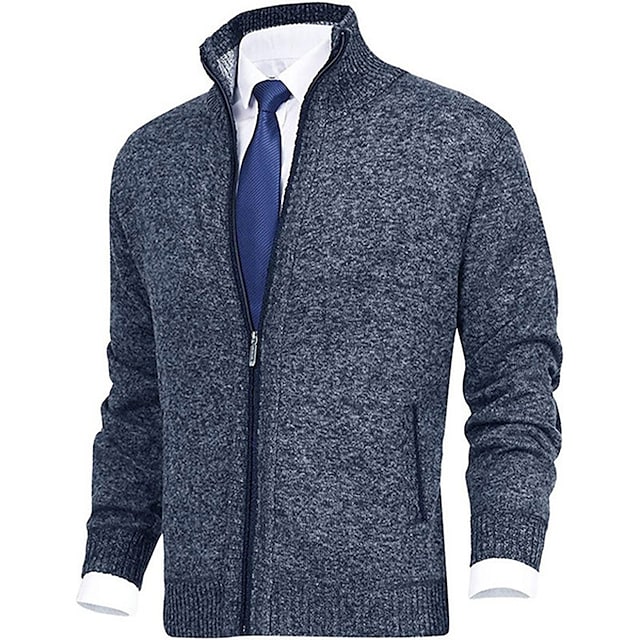 Men's solid color stand-up collar cashmere jacket