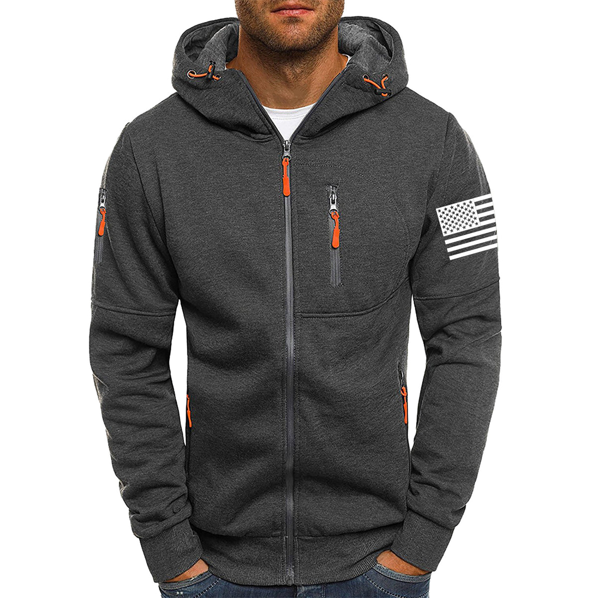 Men's American Flag Hoodie Jacket Zip Up Vacation Streetwear Fleece Hoodie