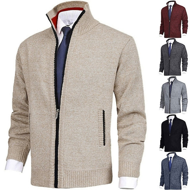 Men's solid color stand-up collar cashmere jacket