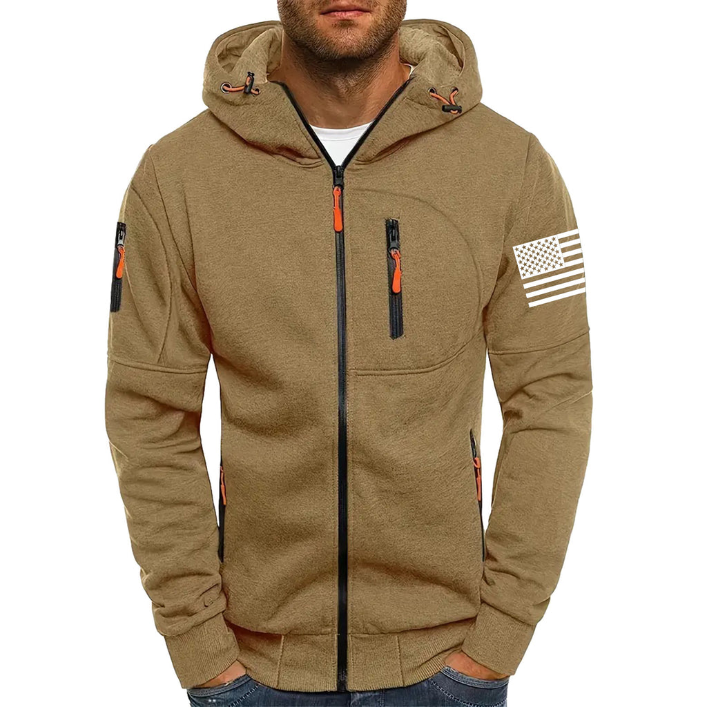 Men's American Flag Hoodie Jacket Zip Up Vacation Streetwear Fleece Hoodie