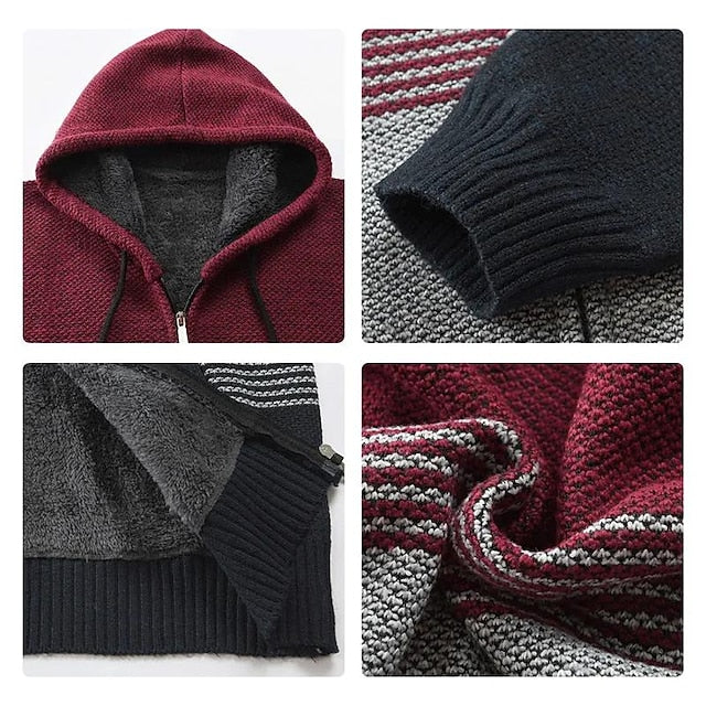 Men's Colorblocked Hooded Warm Cashmere Jacket