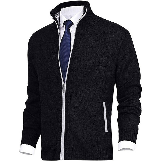 Men's solid color stand-up collar cashmere jacket
