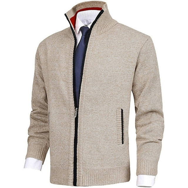 Men's solid color stand-up collar cashmere jacket