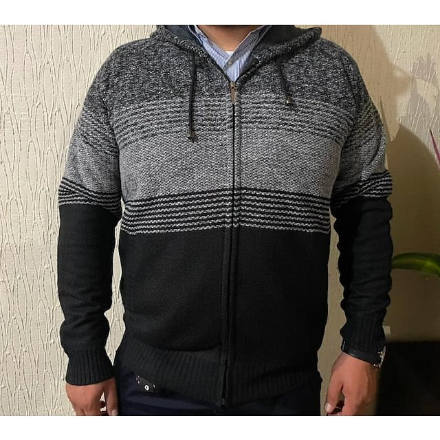 Men's Colorblocked Hooded Warm Cashmere Jacket