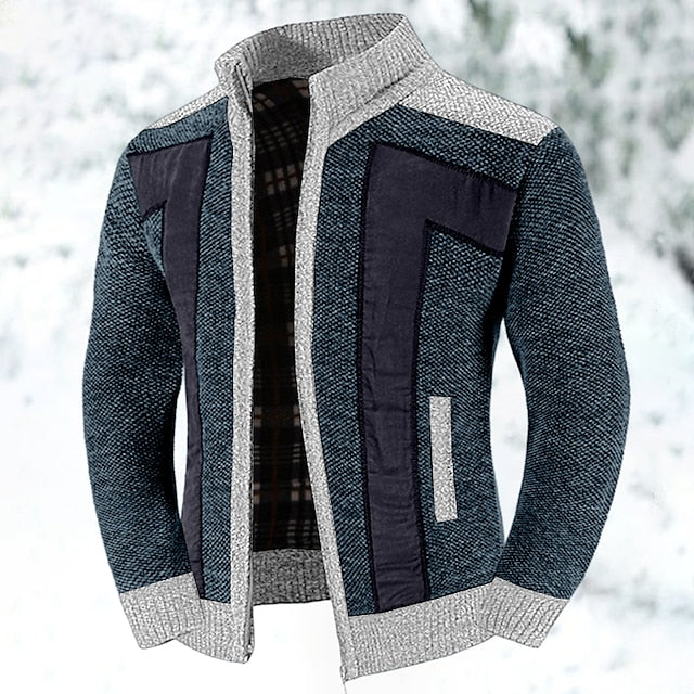 Men's colorblocked stand-up collar warm cashmere jacket