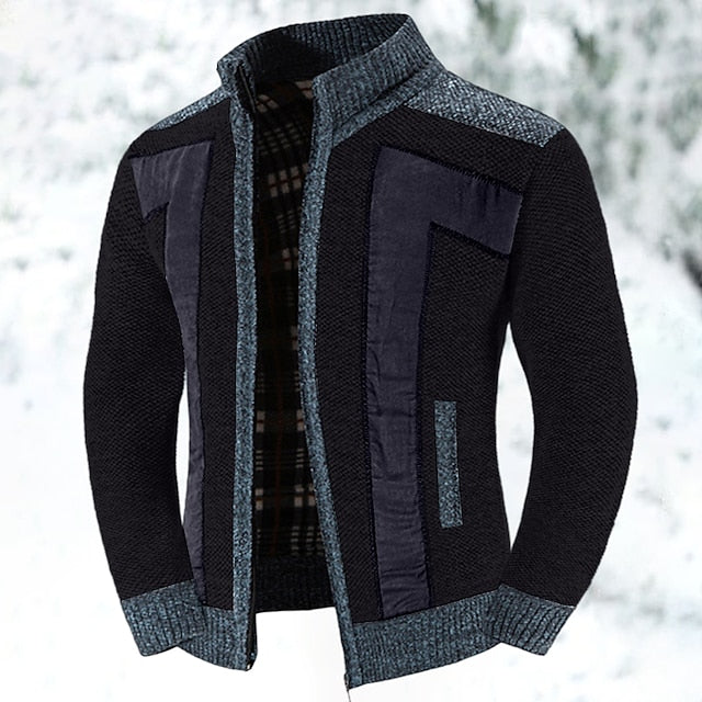 Men's colorblocked stand-up collar warm cashmere jacket