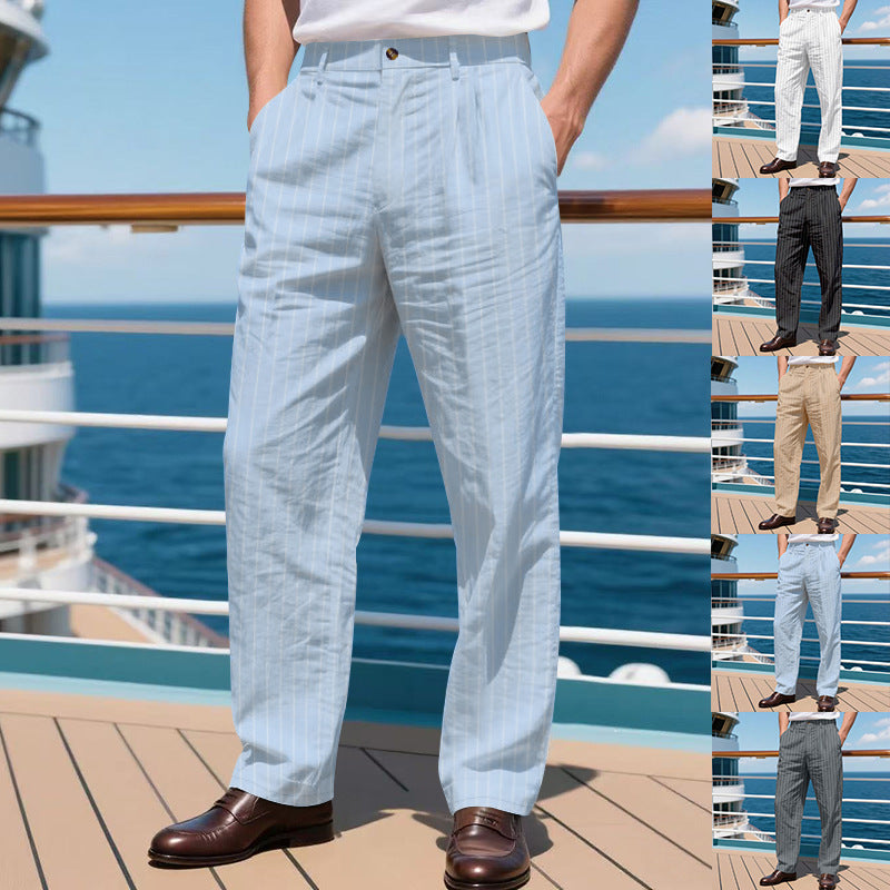 Men's pinstripe casual dress pants | Summer vacation loose casual pants