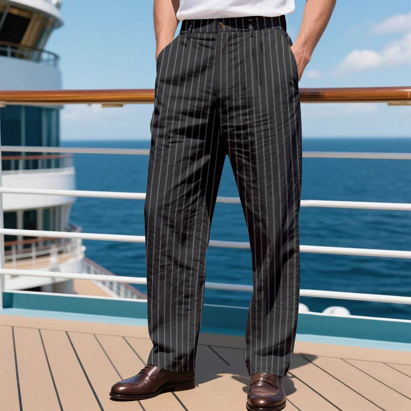 Men's pinstripe casual dress pants | Summer vacation loose casual pants