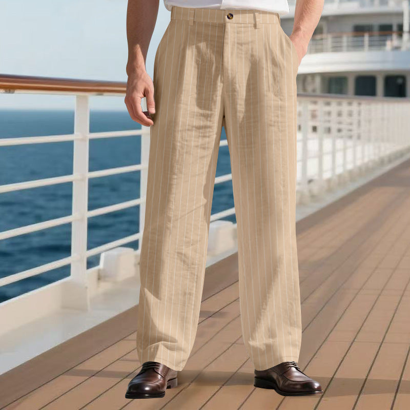 Men's pinstripe casual dress pants | Summer vacation loose casual pants
