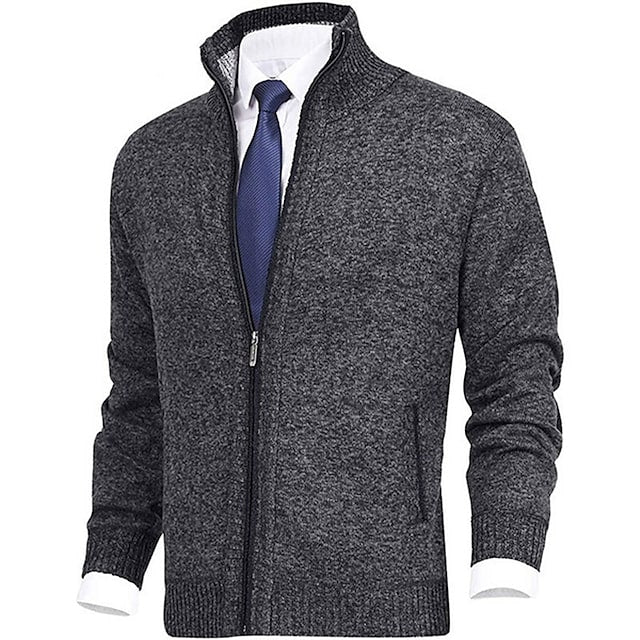 Men's solid color stand-up collar cashmere jacket