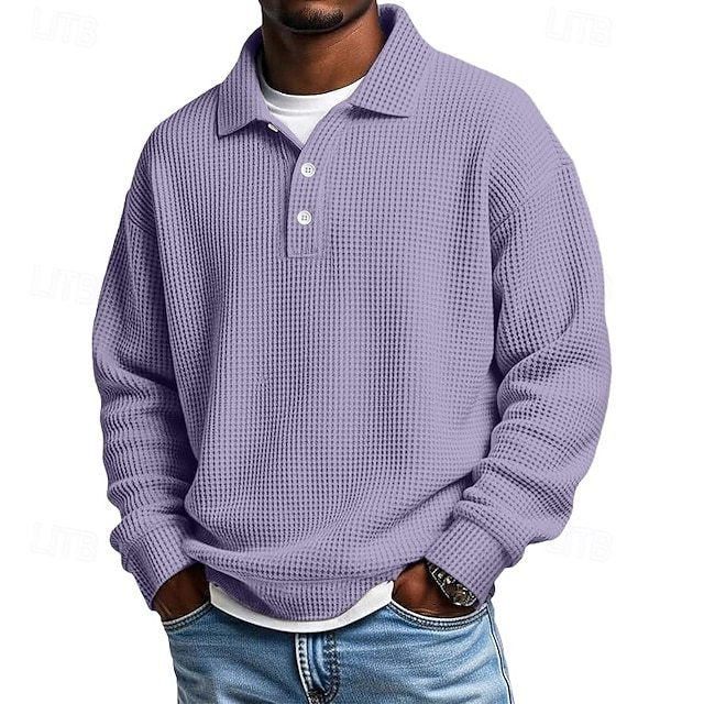 Men's Waffle Polo Shirts Textured Formal Business Ribbed Polo Collar Fashion
