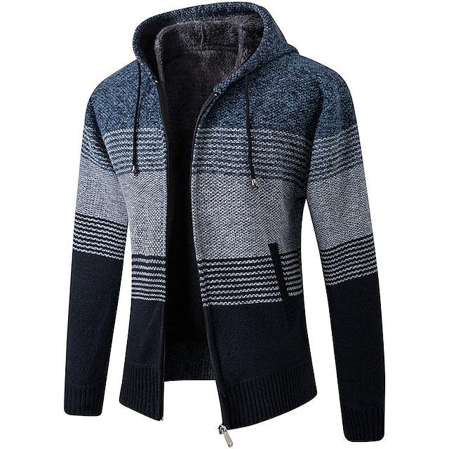 Men's Colorblocked Hooded Warm Cashmere Jacket