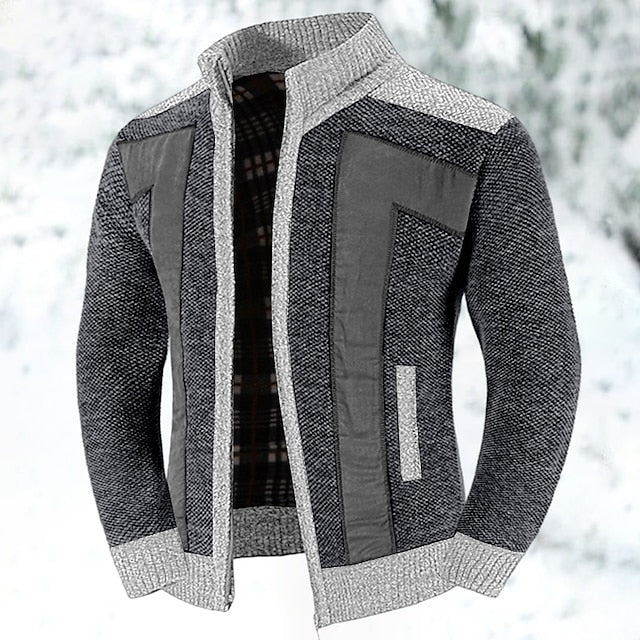 Men's colorblocked stand-up collar warm cashmere jacket