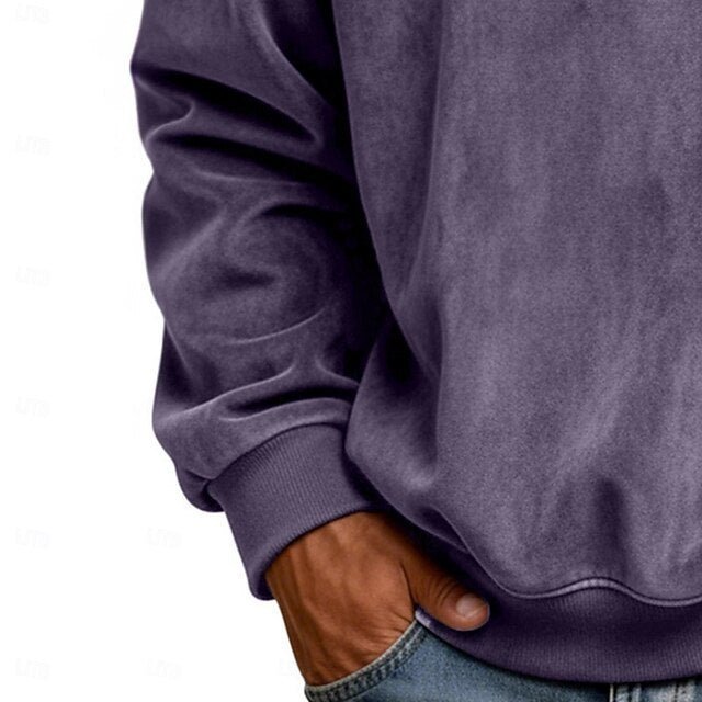 Men's Faux Suede Zip Polo Pullover Sweatshirt Vacation Street Long Sleeve Fashion Block Patchwork