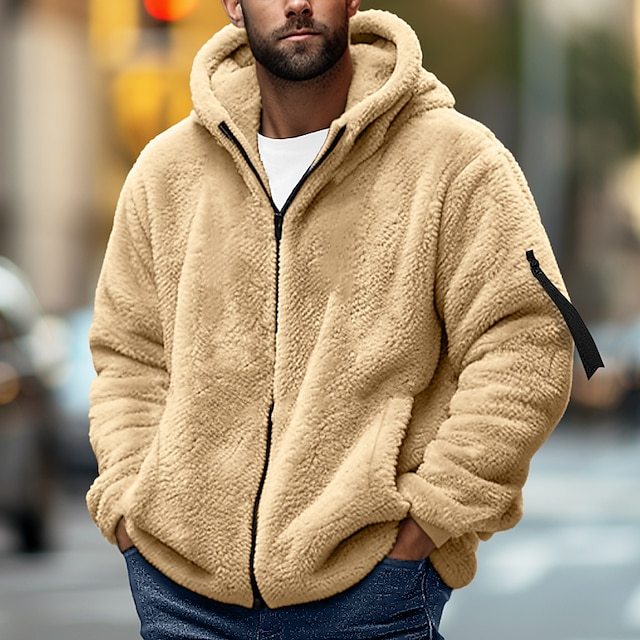 Men's Hoodie Outerwear Fleece Hoodie Black Navy Blue Khaki Dark Gray Hooded Plain Sports & Outdoor Daily Holiday Streetwear Cool Casual Fall & Winter Clothing Apparel Hoodies Sweatshirts