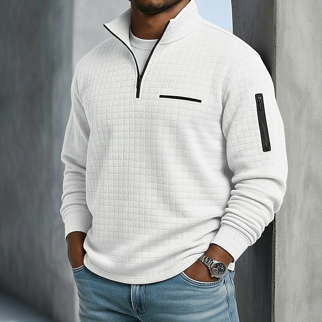 Men's Waffle Polo Shirts Textured Sports & Outdoor Casual Long Sleeve Fashion Comfortable Cross-Seasons